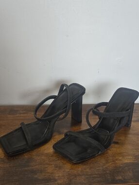 Aldo Black Strappy Square-Toe Block Heels